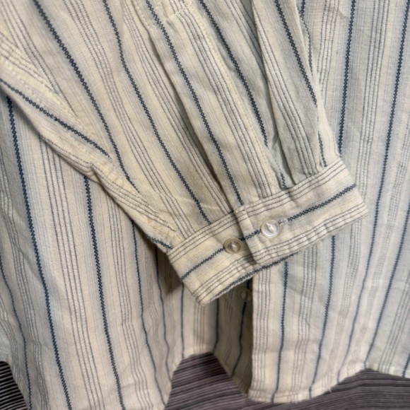 Baxter Brand Yellow/Blue Striped Cotton Collarless Shirt Size XL NWT - Picture 4 of 9